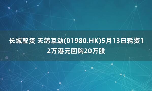 长城配资 天鸽互动(01980.HK)5月13日耗资12万港元回购20万股